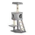  Kratzbaum 120 cm Katzenturm mit Höhle, Spielball, Sisalstämme,  Plattform, Treppe, mehrstöckiger Katzenkratzbaum, Kletterbaum für Katzen, Hellgrau