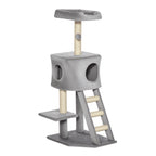  Kratzbaum 120 cm Katzenturm mit Höhle, Spielball, Sisalstämme,  Plattform, Treppe, mehrstöckiger Katzenkratzbaum, Kletterbaum für Katzen, Hellgrau