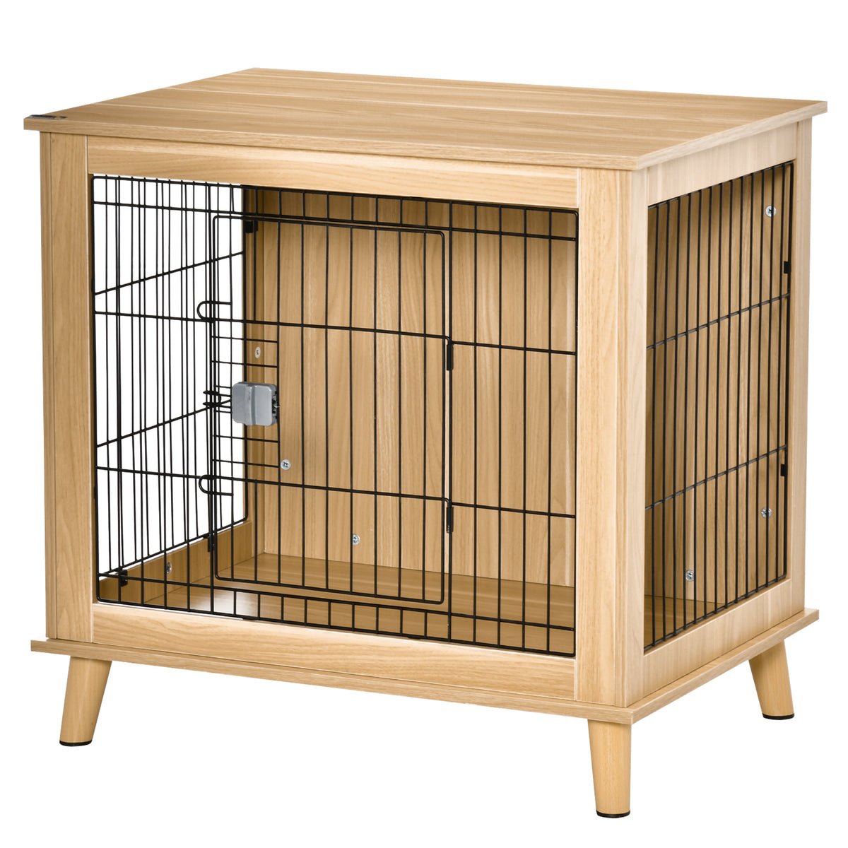 Transportbox aus Holz, Hundebox 81 cm x 58,5 cm x 76 cm Eiche Stahl Braun + Schwarz