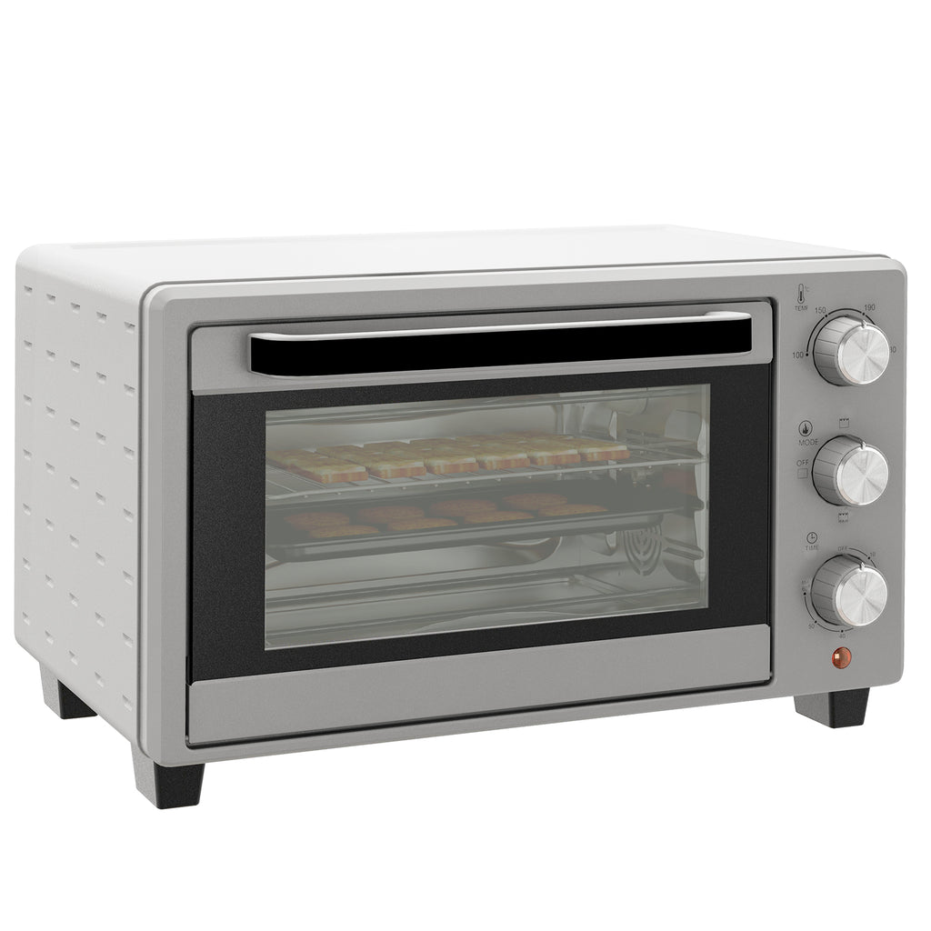 Minibackofen, 21 L Toasterofen mit 1 Drahtgestell und 1 Backblech, 3 Kochmodi, 100 °C-230 °C, Edelstahl, Glas, Silber