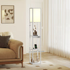 Stehlampe mit 3-stufigem Regal, Fußschalter, USB-Anschlüssen, MDF, Weiß