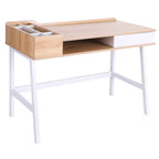  Computer Desk, Writing Desk, Study Workstation with Drawer, Storage Compartments, Cable Management, Laptop Table, Metal Frame, 100 x 55 x 81.5cm, Oak and White