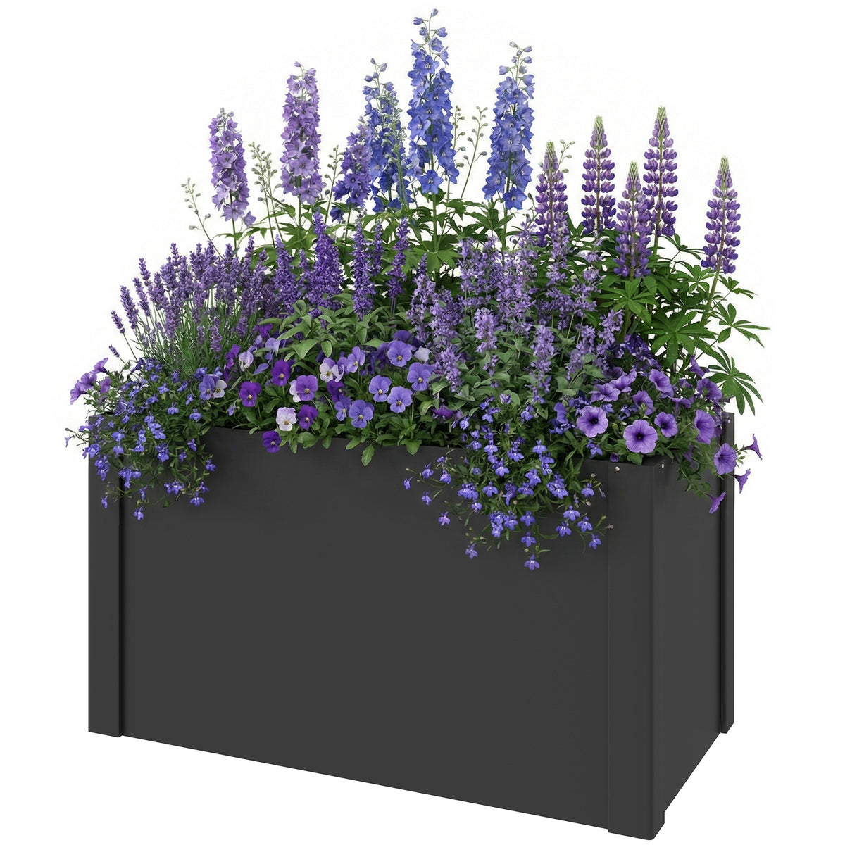 Hochbeet mit offenem Boden, Pflanzkasten mit Verstärkungsstange und Handschuhen, 102 x 52 x 55 cm, Schwarz