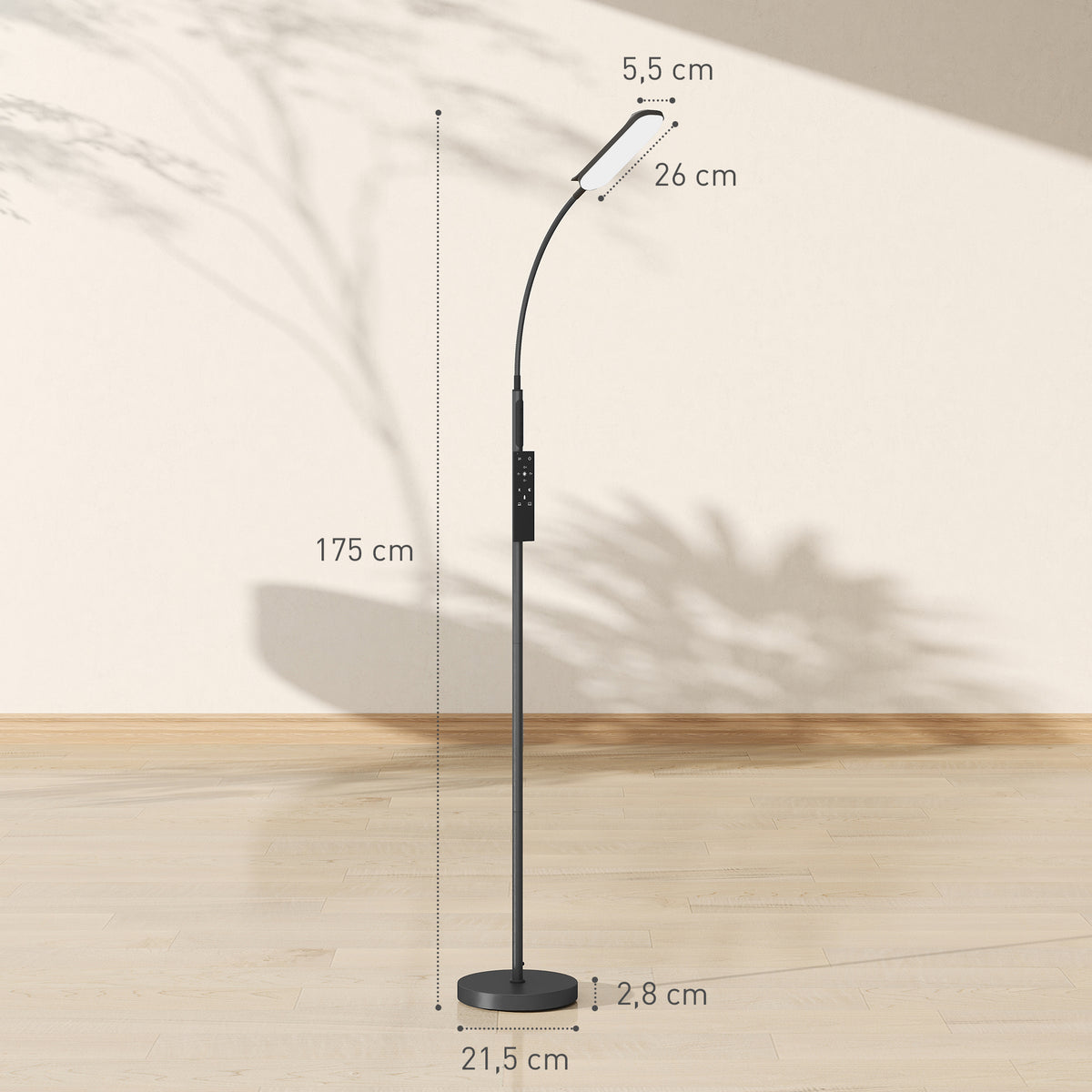 LED Stehlampe Dimmbar, Fernbedienung, 360° Schwanenhals, Schwarz