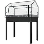 Hochbeet mit Gew?chshaus-Dach, Erh?hte Pflanzenbox mit Ablaufl?chern, 100 x 48 x 124 cm, Schwarz