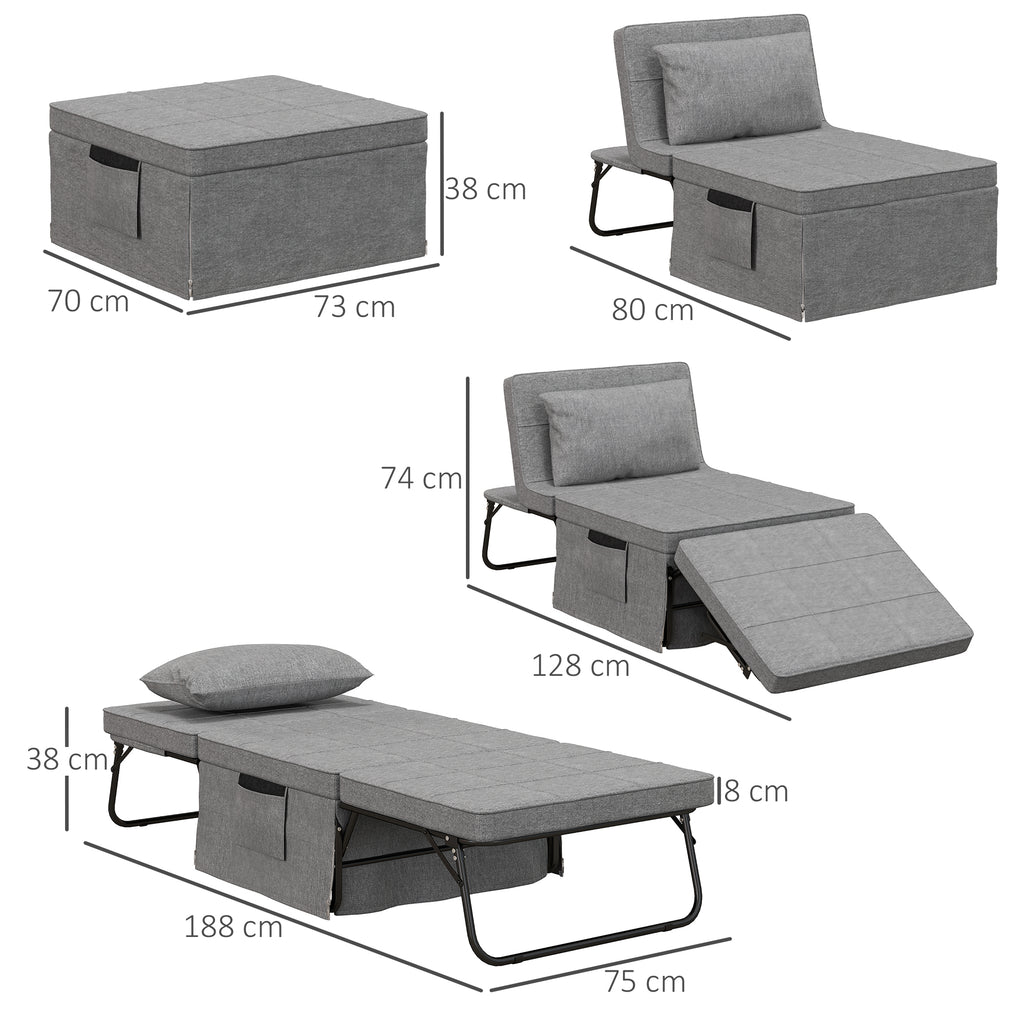 4-in-1 Klappbett, Gästebett, höhenverstellbar, Matratze, Seitentaschen, Metallrahmen, grau, 188 x 75 x 38 cm