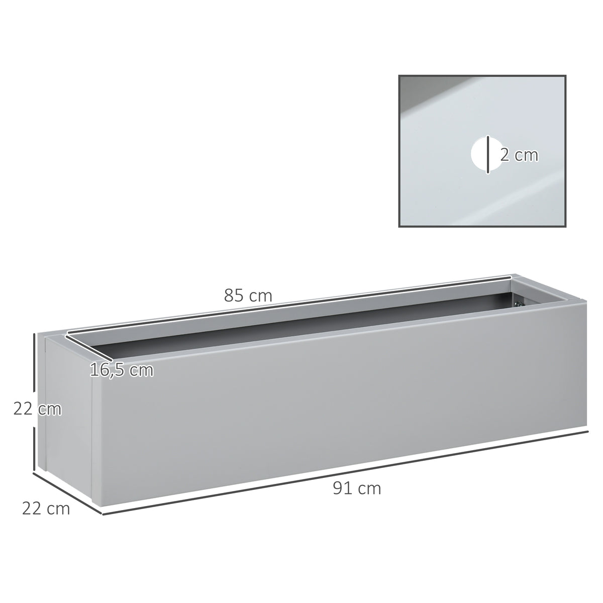 Pflanzk¨¹bel, lackierter Stahl, wetterbest?ndig, 91 cm x 22 cm x 22 cm, Grau