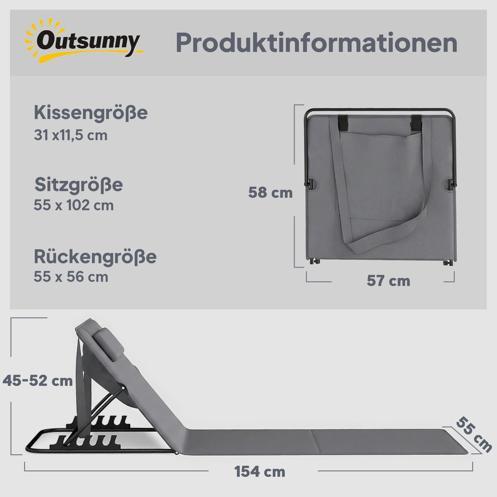 2er Set Strandmatte mit Verstellbarer Rückenlehne klappbar leicht Strandliege mit Kopfkissen Aufbewahrungstasche