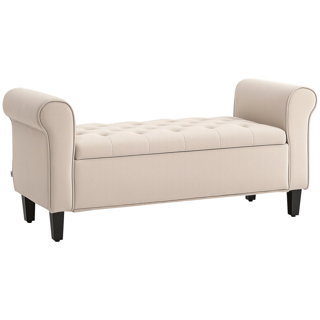 Sitzbank im Vintage-Design, Sitzbank mit Stauraum, Samtoptik, Beige