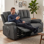2-Sitzer elektrisches Relaxsofa aus Leathaire mit Massage- und Heizfunktion, 2 Fernbedienungen, USB-/USB-C-Anschlüssen