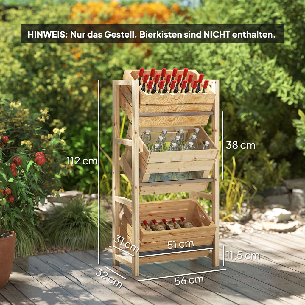 Getr?nkekistenregal f¨¹r 3 Getr?nkekisten Getr?nkeregal Holz Kistenregal mit 3 Ebenen 56 x 32 x 112 cm Naturholz