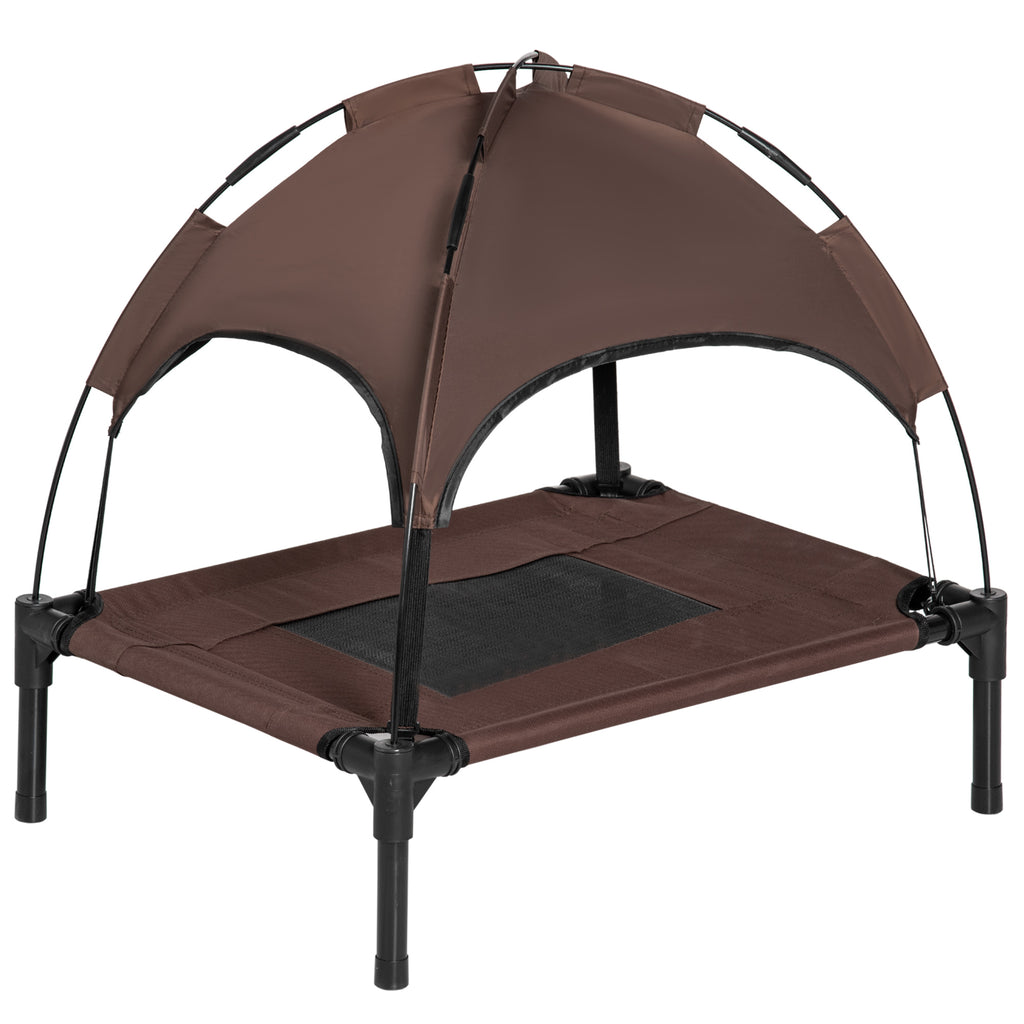 Haustierbett mit Baldachin, klappbar, Hundeliege, Outdoor-Hundebett, Mesh-Stoff, Braun + Schwarz