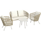 Gartenmöbel Set aus Polyrattan Lounge-Set mit 2er Sofa Sessel Tisch Kissen wetterfest für 4 Personen Khaki