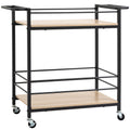 K¨¹chenwagen Servierwagen mit 2 Ablagen, Reling, Stahl, Schwarz+Holz 82 x 40 x 75cm
