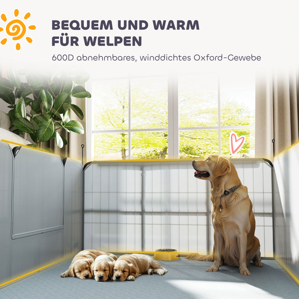 Wurfkiste für Welpen mit Unterlage, winddichtem Oxford-Gewebe, für mittelgroße große Hunde, 122x122x60 cm Schwarz