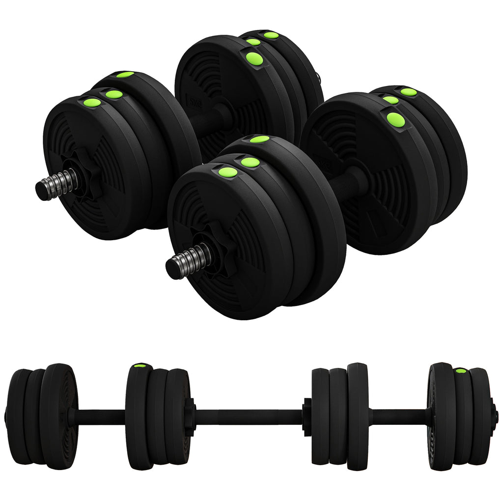 2-in-1 Hantel-Set, Lang- & Kurzhantel, 20 kg, rutschfest, bodenschonend, Schwarz/Grün