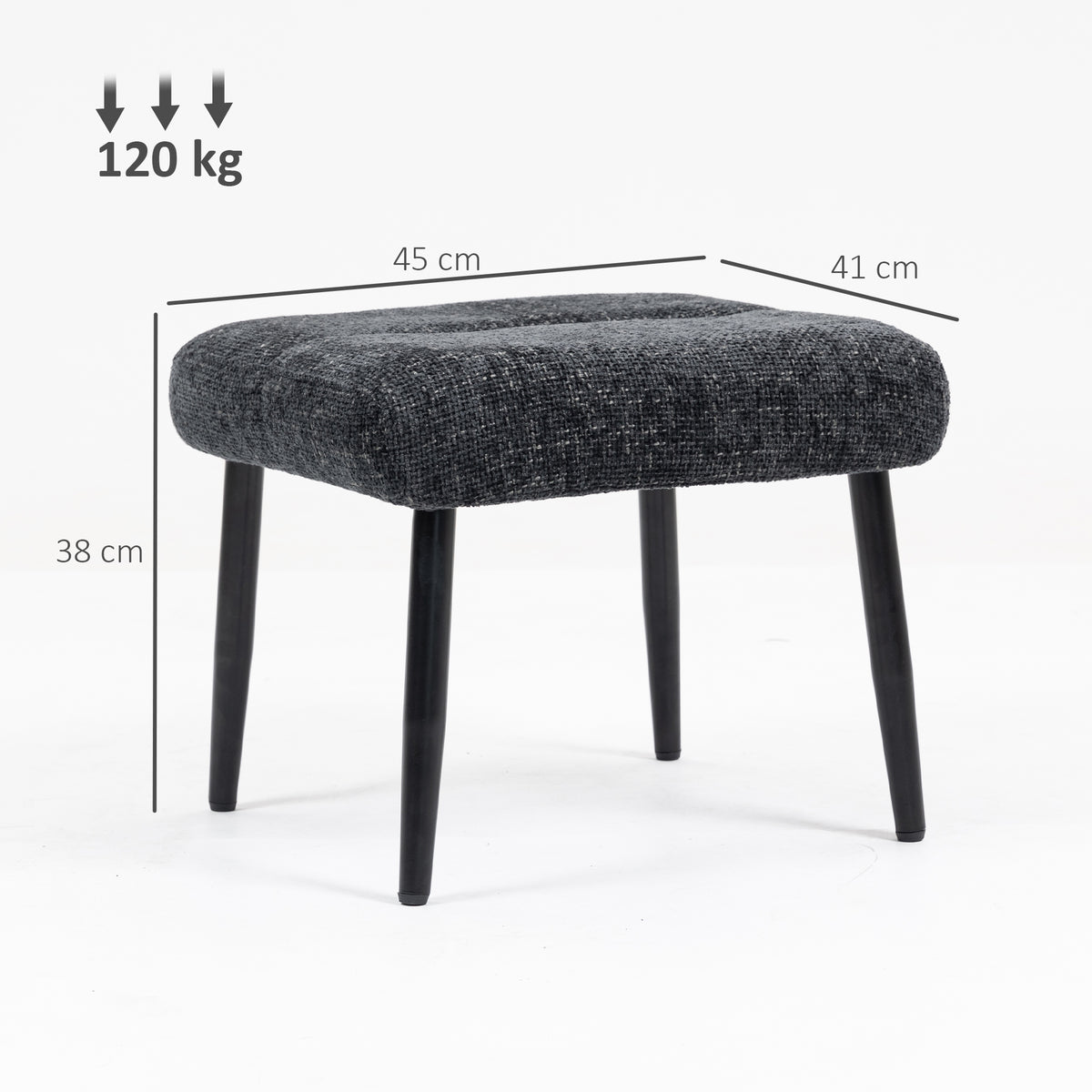 Sitzhocker Hocker mit weichem Sitzkissen Stahlbeinen Fu?hocker mit Chenille-Stoff, 45 x 41 x 38 cm, Dunkelgrau