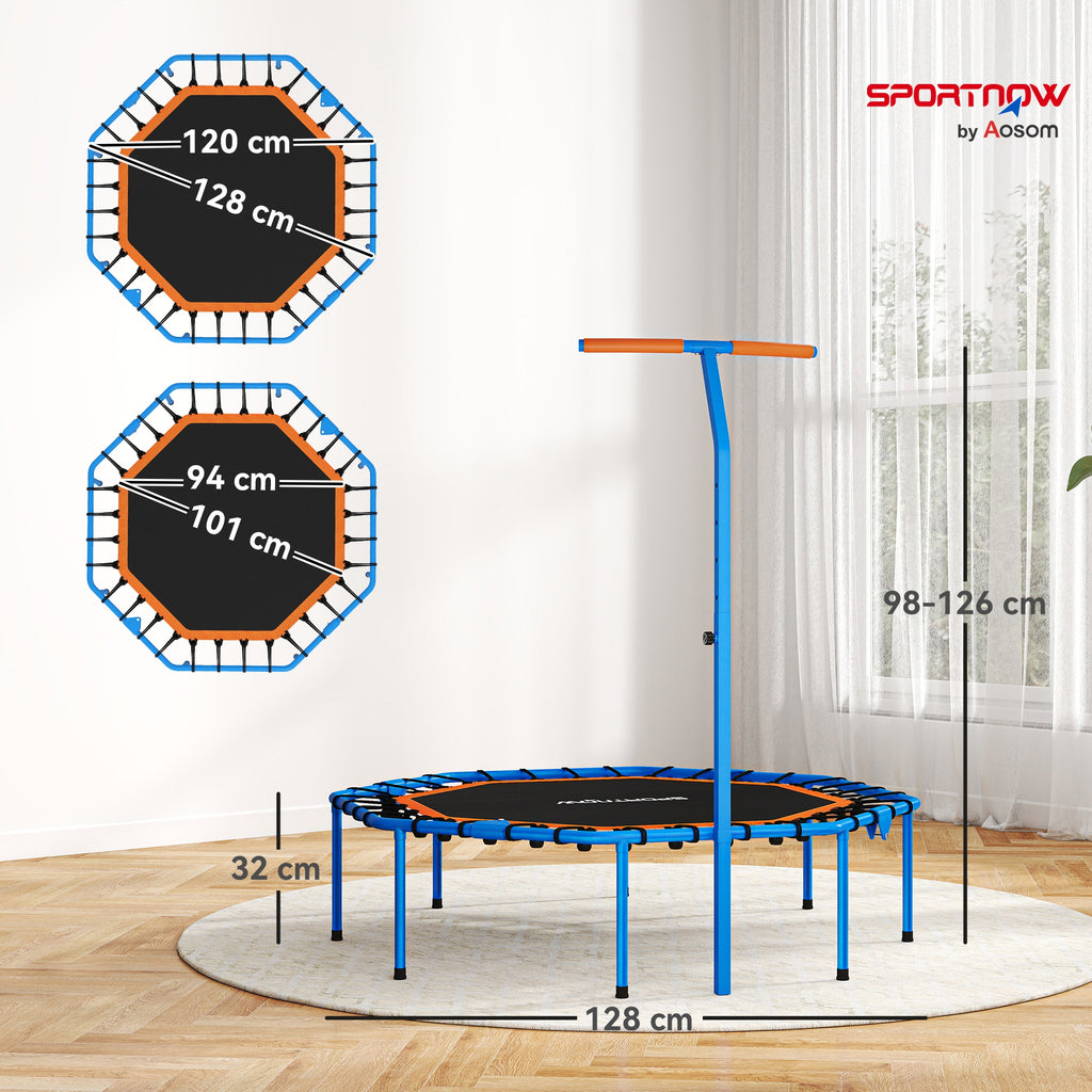 Fitness-Trampolin, Trainingstrampolin mit verstellbarem Haltegriff, stabil und leise, f¨¹r drinnenf, Stahl, Blau