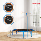 Fitness-Trampolin, Trainingstrampolin mit verstellbarem Haltegriff, stabil und leise, f¨¹r drinnenf, Stahl, Blau