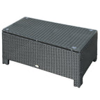 PE Rattan Coffee Table, Rectangular Outdoor Coffee Table with Tempered Glass Top, 70 KG Capacity for Garden, Balcony, Terrace, Patio, Black