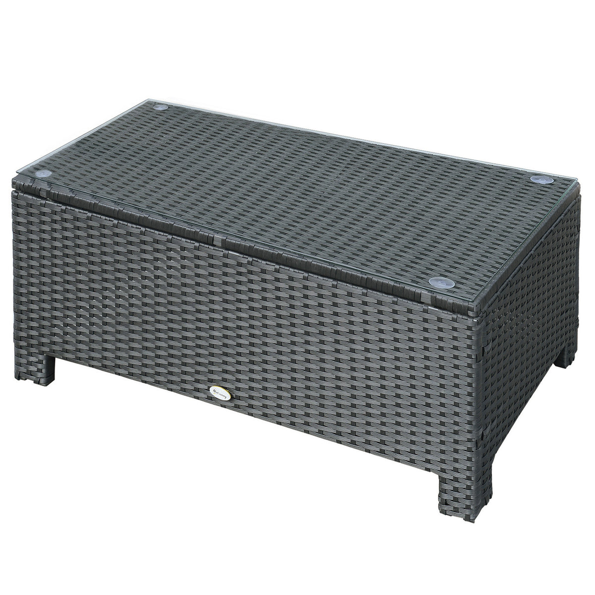 PE Rattan Coffee Table, Rectangular Outdoor Coffee Table with Tempered Glass Top, 70 KG Capacity for Garden, Balcony, Terrace, Patio, Black