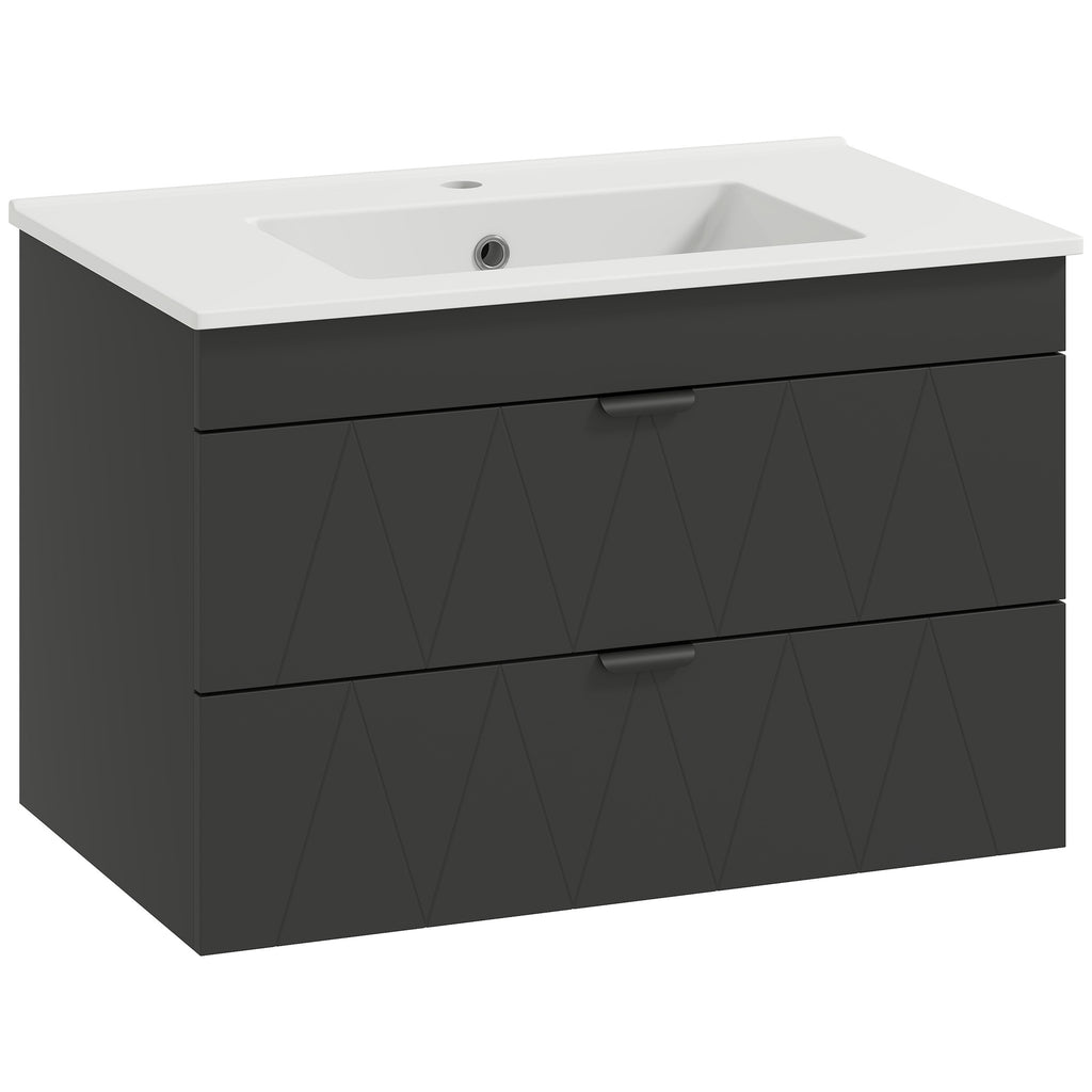 Waschbeckenunterschrank H?ngender Unterschrank mit Keramikwaschbecken Soft-Close-Schubladen Schwarz