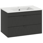 Waschbeckenunterschrank H?ngender Unterschrank mit Keramikwaschbecken Soft-Close-Schubladen Schwarz