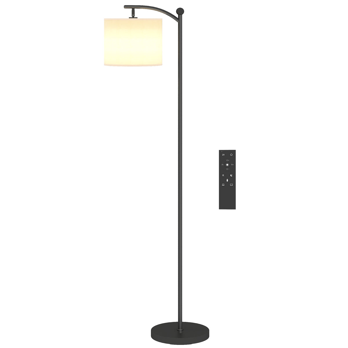 Stehlampe, verstellbare Lichtoptionen, Fußschalter, Fernbedienung, Metall, Schwarz