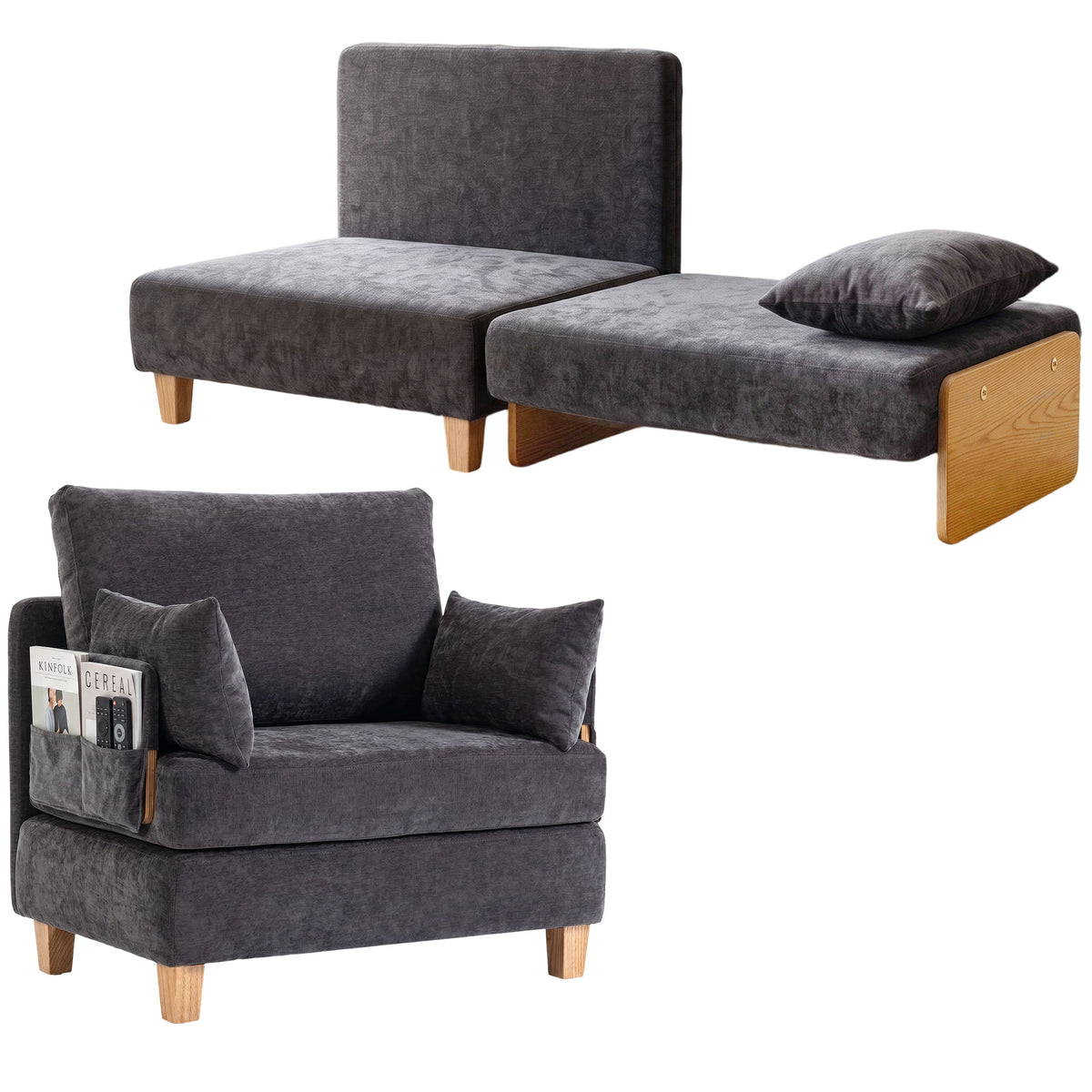 Schlafsessel 2-in-1 mit Bettfunktion 2 Kissen 183x57 cm Dunkelgrau