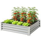 Square Raised Garden Bed Box with Weatherized Steel Frame for Vegetables, Flowers, & Herbs, 120 x 120 x 30cm, Silver Tone