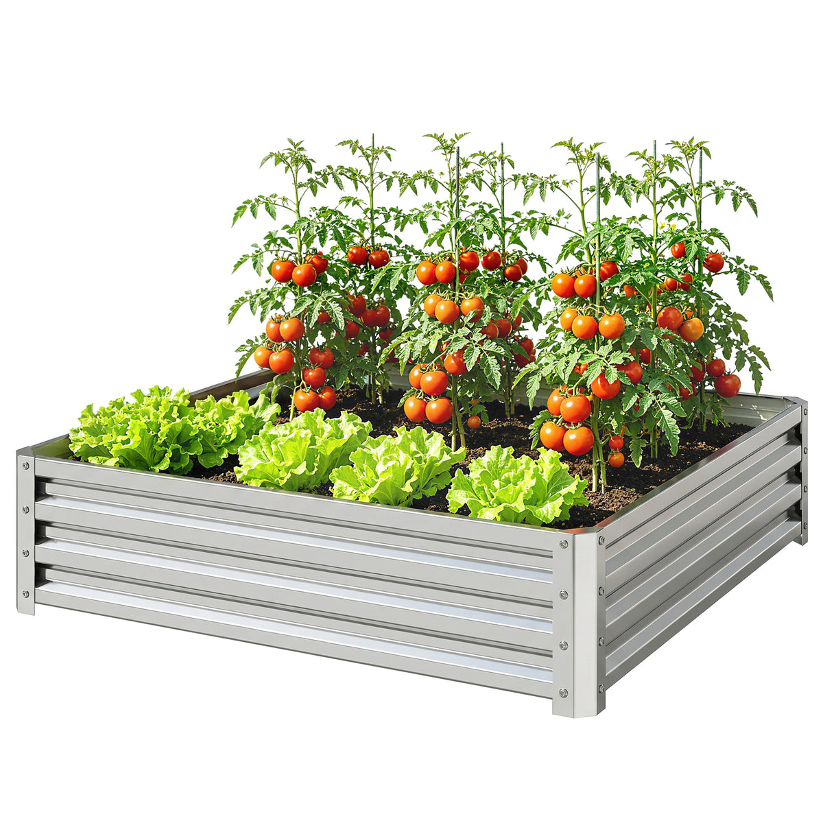 Square Raised Garden Bed Box with Weatherized Steel Frame for Vegetables, Flowers, & Herbs, 120 x 120 x 30cm, Silver Tone