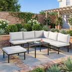 Lounge Gartenmöbel Set 5-6 Personen Gartenlounge Set mit 2 Sitzer Gartensofa 2 Stühle Eckstuhl Lamell-Tisch Fußhocker