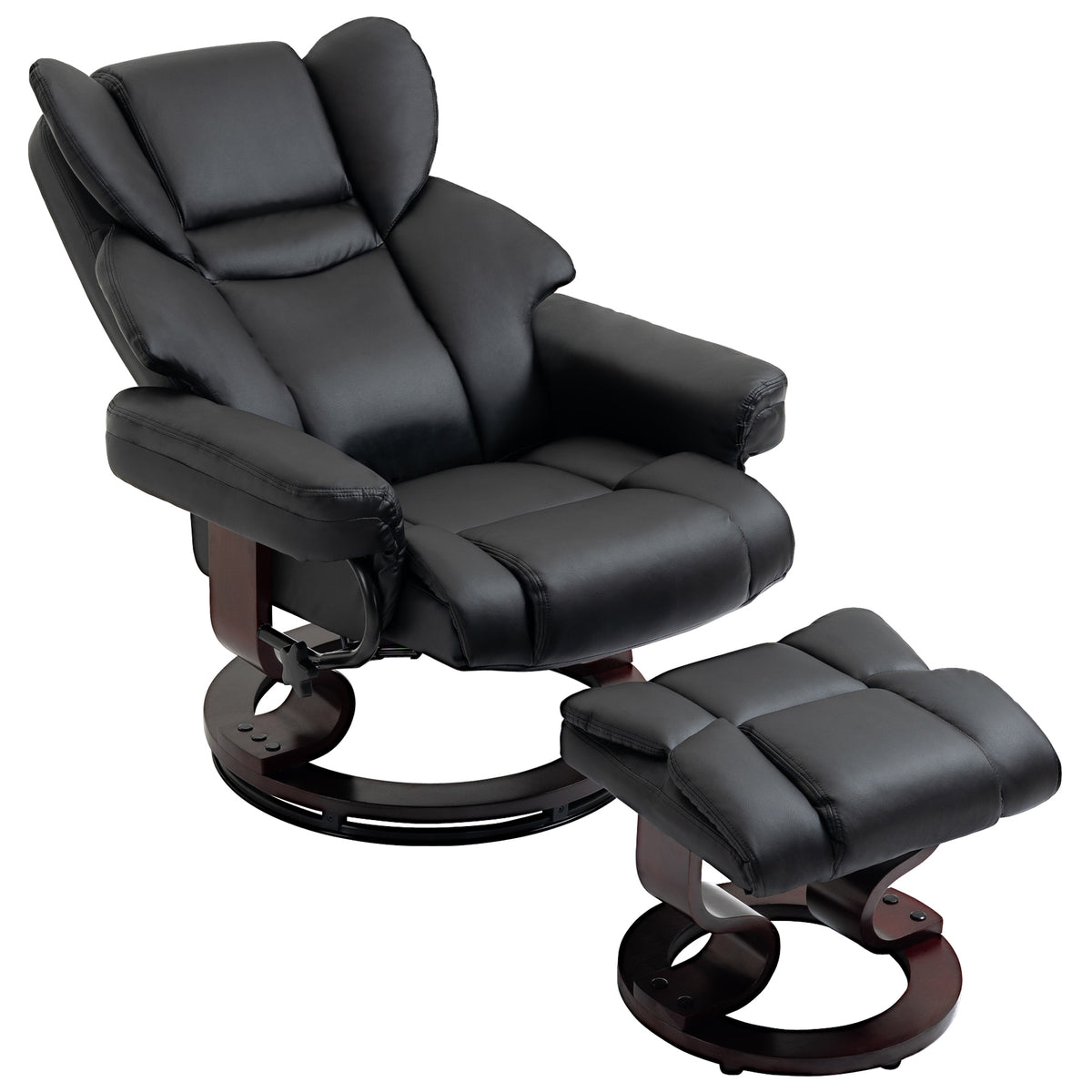 Relaxsessel mit Hocker, Liegefunktion, drehbar, bis 160 kg, Kunstleder, Metallrahmen, schwarz, 80 x 79 x 100 cm
