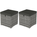 2er Set Rattan Hocker Sitzhocker mit Rattanoptik Stauraum Kissen Deckel 120 kg belastbar 40x40x41cm Dunkelgrau