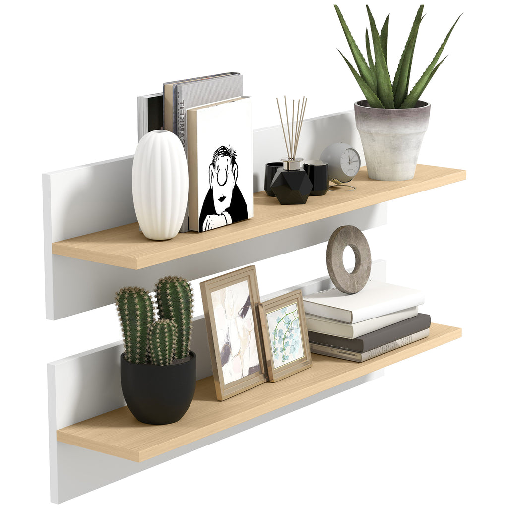 Wandregal 2er-Set Schweberegal, Wandboard, Regalbrett zur Pr?sentation, f¨¹r K¨¹che, Wohnzimmer, Wei?+Naturholz