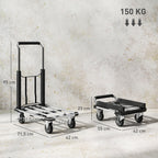 Faltbarer Handwagen, 150 kg Belastbarkeit, erweiterbare Fl?che, h?henverstellbarer Griff, f¨¹r Kisten, Metall, Schwarz