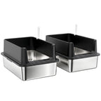 2er-Set Katzenklo Edelstahl XL mit Hohem Rand Deckel 60x40x30cm