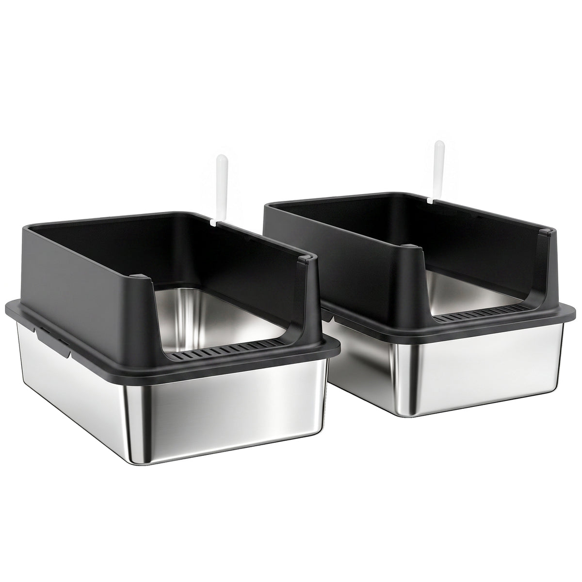 2er-Set Katzenklo Edelstahl XL mit Hohem Rand Deckel 60x40x30cm