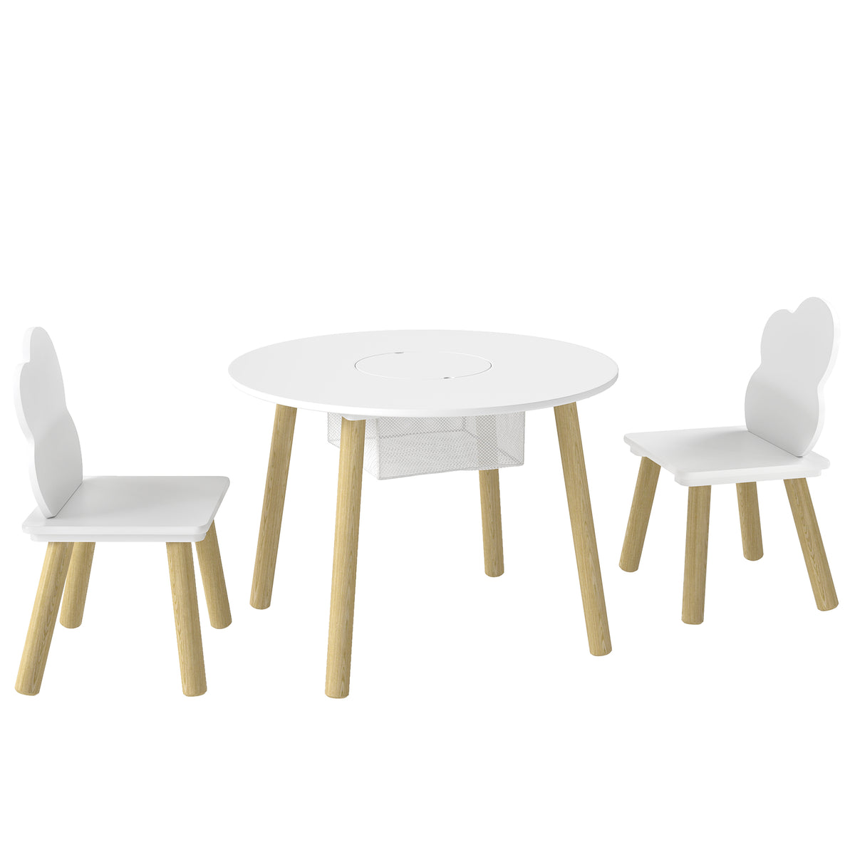 Kids Table and Chairs Set with Storage Bag Toddler Table and Chairs Set 3 Piece for Playroom White