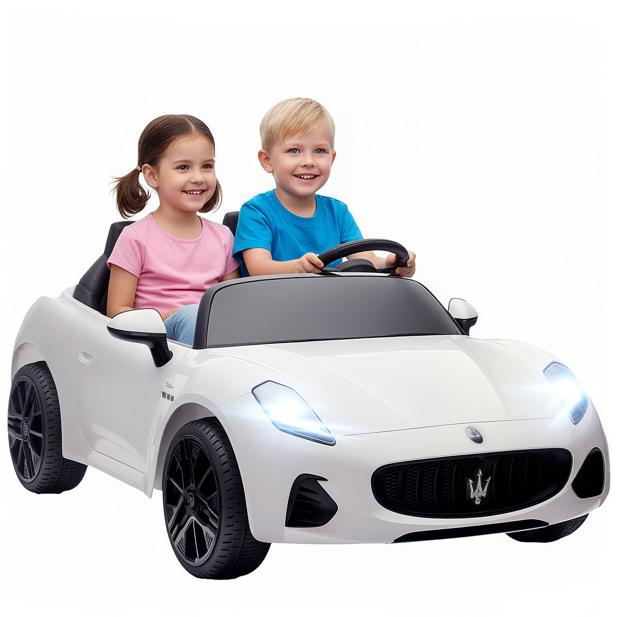 Maserati Elektroauto f¨¹r Kinder, 2-Sitzer, 12V Batteriebetrieb, Fernbedienung, LED-Lichter, Musikfunktion, Wei?