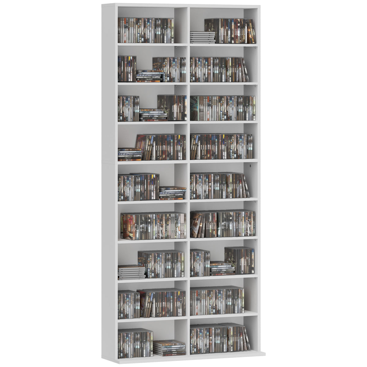 DVD-Regal, CD-Aufbewahrungsregal, 14 anpassbare Regale, 18 F?cher, 175 cm, Blu-ray-Regal, Spanplatte, Wei?