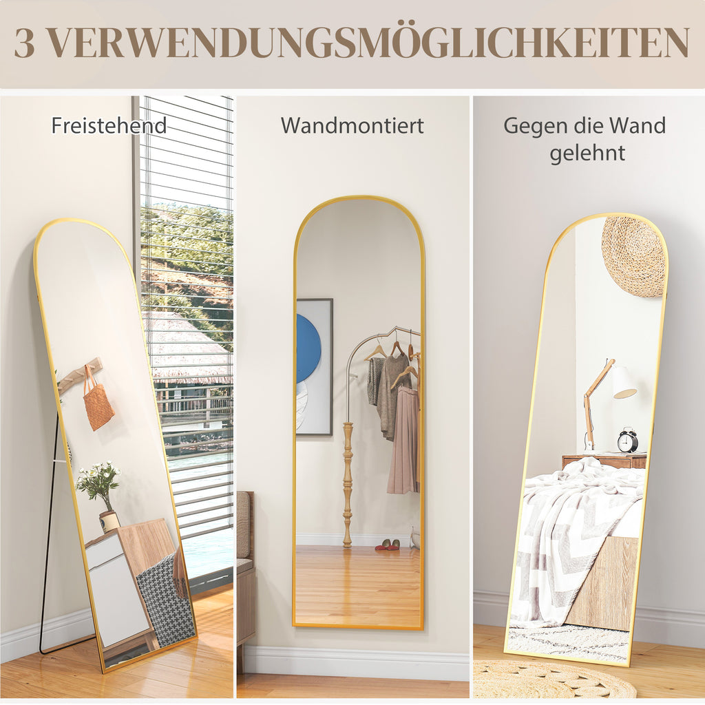 Standspiegel, Ganzkörperspiegel, modernes Design, 50 cm x 1,5 cm x 170 cm, Gold