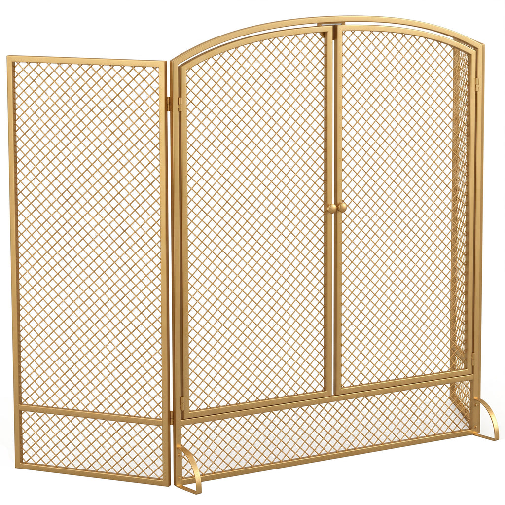 Kaminschutzgitter, 3-Teiliger Funkenschutz mit Doppeltüren 122x75cm
