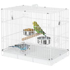 Bird Cage Foldable Portable Budgie Cage with Wooden Perch 2 Bowls for Travel 49 x 31 x 40 cm White