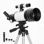 Teleskop, 70 mm Objektiv, 5 x 24 Fernrohr, verstellbares Stativ, Silberfarben