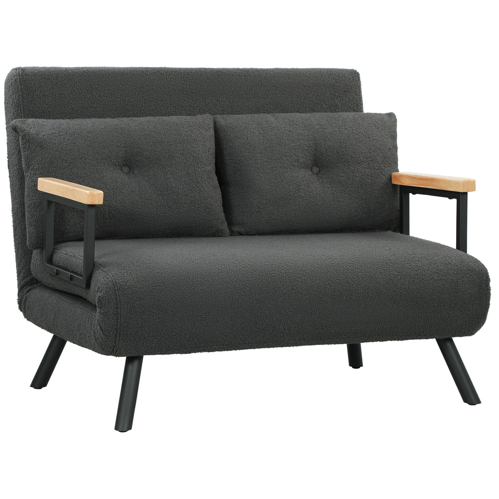 Schlafsofa 2er-Sofa mit Schlaffunktion, inkl. 2 Kissen, Sherpa-Optik, Natur + Dunkelgrau + Schwarz