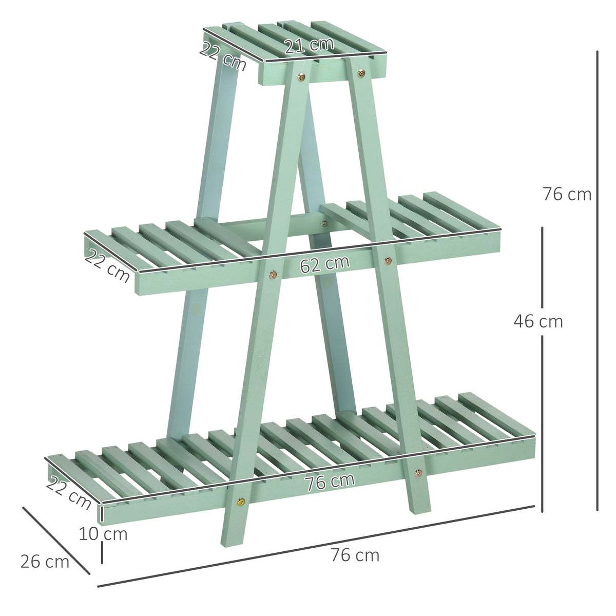 Pflanzenregal mit 3 Ebenen, f¨¹r 6 Blument?pfen, wetterbest?ndig, 76 cm x 26 cm x 76 cm, Hellgr¨¹n