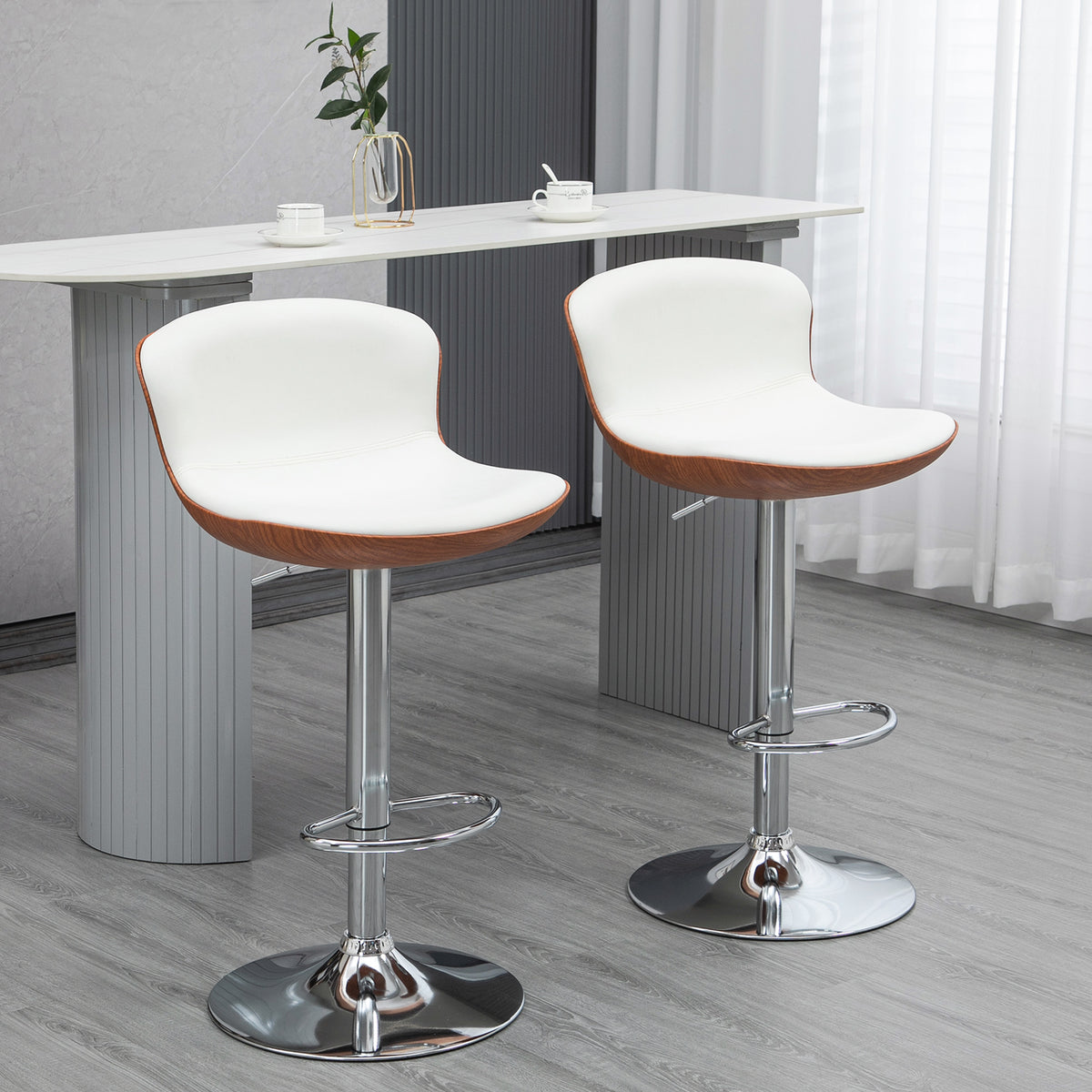 2er-Set Barhocker, höhenverstellbar, Metallgestell, drehbarer Sitz, Cremeweiß
