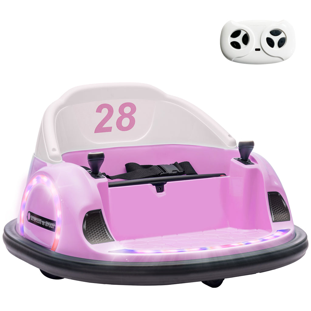 Autoscooter, 360° Rotation, 2 km/h Geschwindigkeit, Sicherheitsgurt, LED-Lichter, Musik und Hupe, Rosa