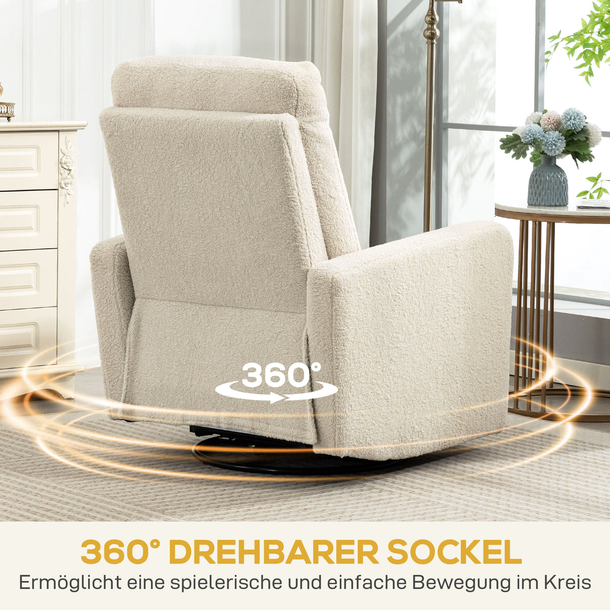 Relaxsessel, Fernsehsessel mit Liegefunktion, Wippfunktion Beige